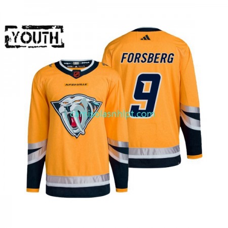 Camiseta Nashville Predators Filip Forsberg 9 Adidas 2022-2023 Reverse Retro 2.0 Amarelo Authentic - Criança